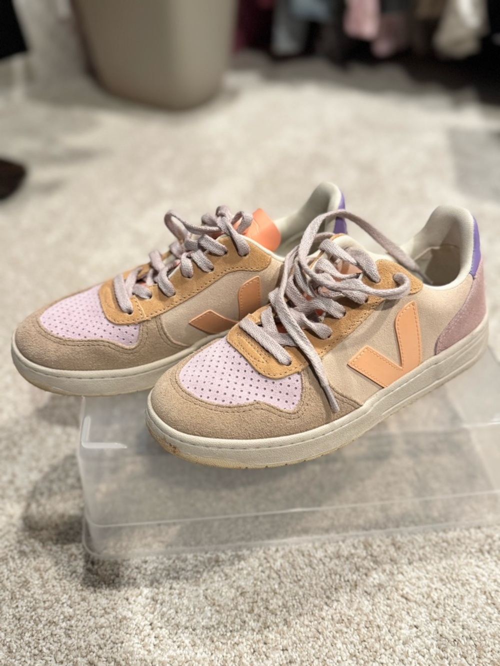 VEJA Women's Suede & Leather Pink Peach Low-Top Sneakers